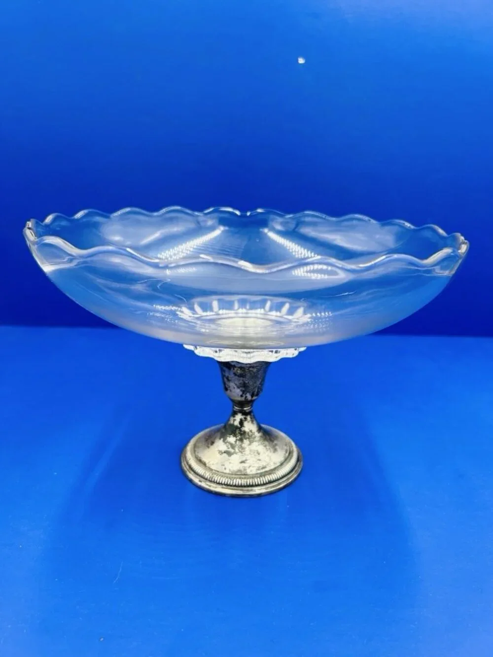 Vintage B-I Compote Bowl Weighted Sterling Silver Base Scalloped 6.5